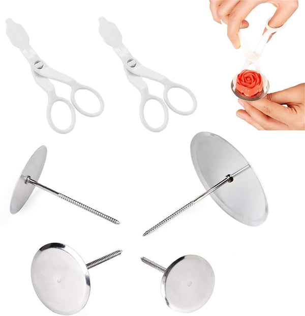 6PCS Stainless Steel Cake Flower Nail and Lifters Set, Baking Tools for Icing Flowers Decoration (4 Sizes)
