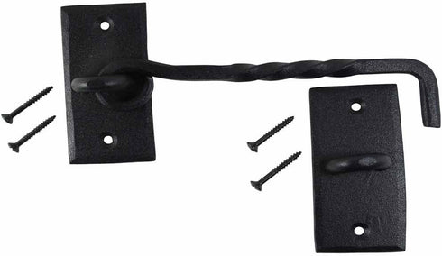 Renovators Supply Manufacturing Hook and Eye Latch, 6.5 in. Black Wrought Iron Door Lock with Hardware