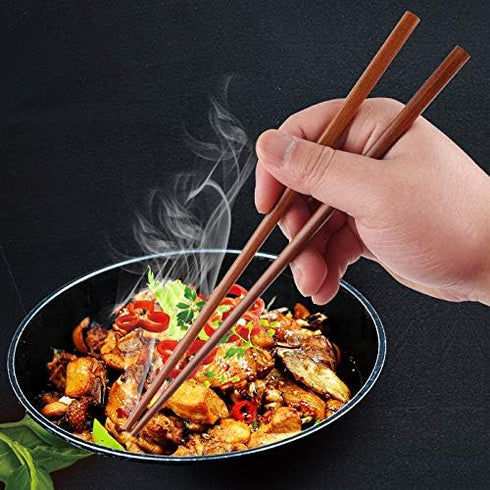 10 Pairs Reusable Wooden Chopsticks, Dishwasher Safe, Handmade Natural Health for Cooking Eating, Brown
