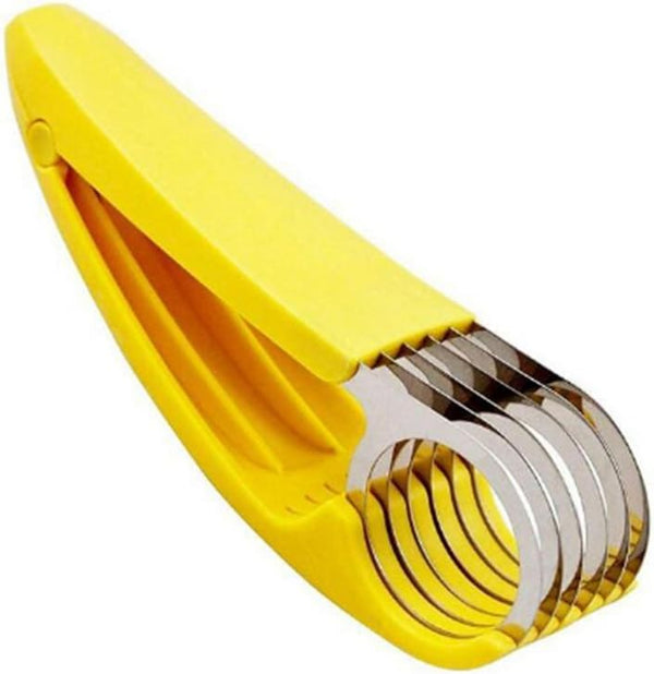 1 PCs Creative Stainless Steel Banana Chopper - Fruit Cutter & Vegetable Peeler, Yellow