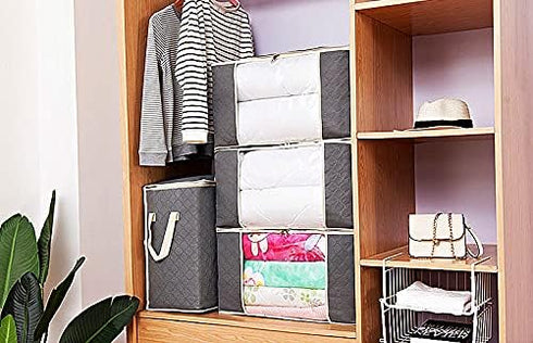 2 Pack Foldable Large Storage Bags, 20 x 14 x 20 inch for Comforter, Quilt, Blanket Clothes with Clear Window & Handles