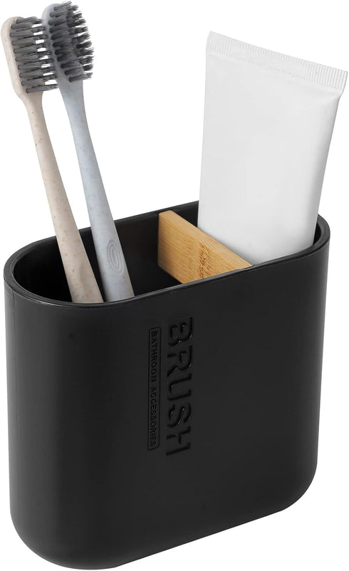 Black Bamboo Electric Toothbrush Holder, Bathroom Storage Organizer for Toothpaste, Floss, Razor on Countertop