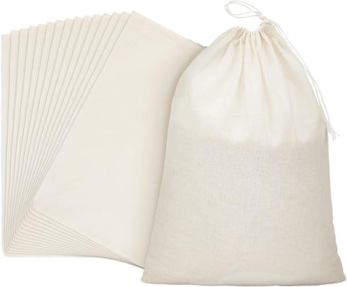 Pangda 15 Pcs Muslin Bags 8x10 Inches - Cotton Drawstring Fabric Gift Pouches for Home Storage