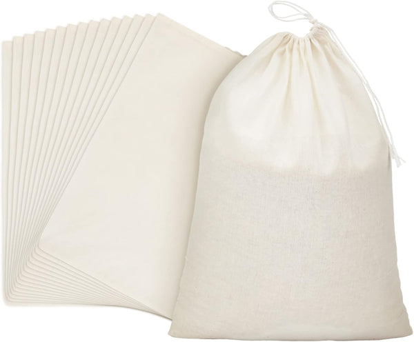 Pangda 15 Pcs Muslin Bags 8x10 Inches - Cotton Drawstring Fabric Gift Pouches for Home Storage