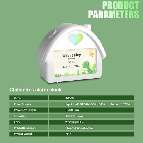 Sinoviwe 4.3'' Countdown Kids Alarm Clock with HD Digital Screen, Calendar Ambient Lighting White Noise Remote Control