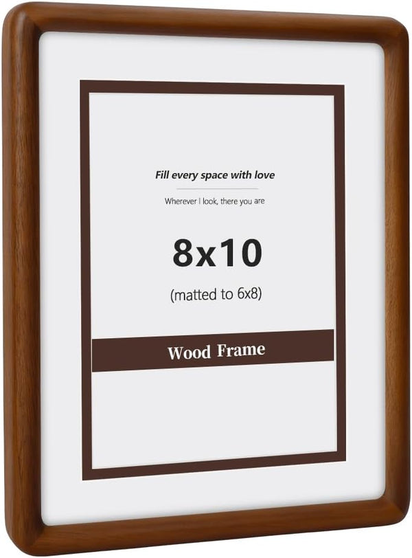 SZKYSJGS 8x10 Wood Picture Frame, Solid Natural Walnut Rounded Corner Photo Frame with