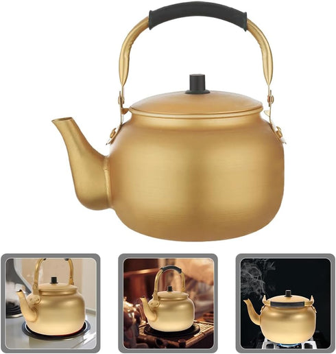 Vintage Aluminum Kettle, Large Induction Teakettle with Handle Design for Water Heating, Metal Tea Kettle
