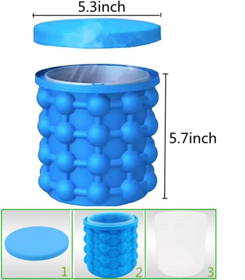 BULUSHI Large 2 in 1 Silicone Ice Bucket & Ice Mold with Lid, Portable Silicon Ice Cube Maker, Blue