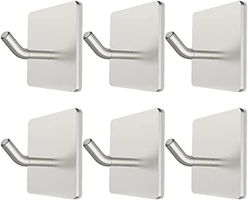 VIVII 6 Pack Adhesive Hooks, 3M Self Adhesive Metal Wall Sticky Hangers for Keys Bags Clothes, No Drilling