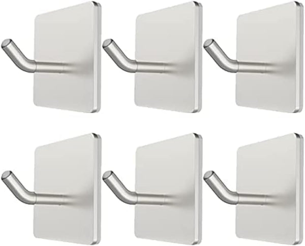VIVII 6 Pack Adhesive Hooks, 3M Self Adhesive Metal Wall Sticky Hangers for Keys Bags Clothes, No Drilling