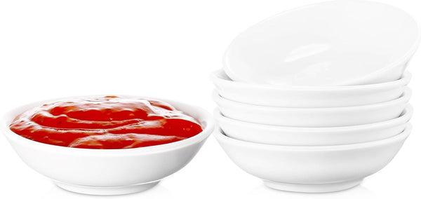 UIBFCWN 6 Pack 3inch Ceramic Soy Sauce Dish, 1.2 Oz White Dipping Bowls for Sushi Ketchup Olive Oil Appetizer
