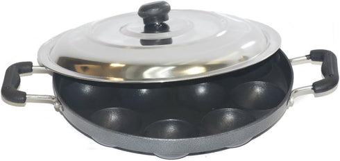 G&D Stainless Steel 12 Pit Appam Maker, Nonstick Paniyaram Pan with Lid, Appam Patra, Takoyaki Pan, Aebleskiver