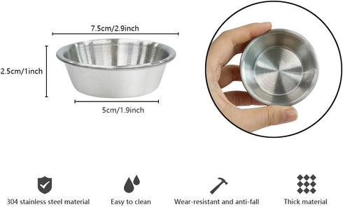 4Pcs Mini Dipping Saucer Bowls, Stainless Steel Sauce Dish for Small Portion Spice Condiments (2.3oz, Silver)