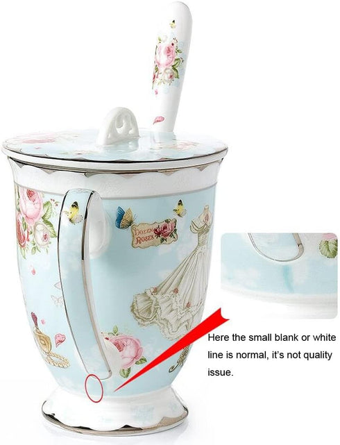 YBK Tech Euro Style Porcelain Tea Cup Coffee Mug with Lid for Breakfast Home Kitchen (Butterflies Pattern, Pink)