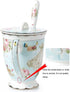 YBK Tech Euro Style Porcelain Tea Cup Coffee Mug with Lid for Breakfast Home Kitchen (Butterflies Pattern, Pink)