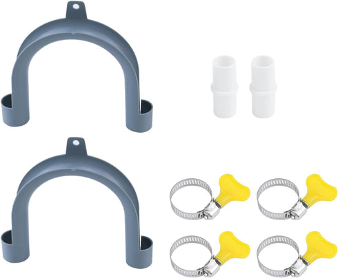 2PCS U-Bend Drain Hose Guide Grey, Washing Machine Discharge Hose Holder Clip, with 2PCS Extension Adapter & 4PCS Hose