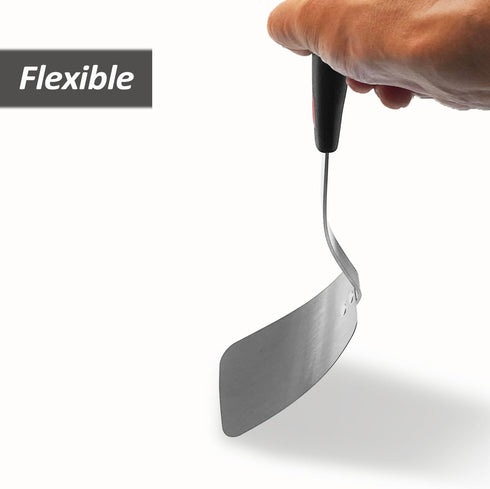Stainless Steel Flexible Spatula - Solid Turner for Cast Iron Skillet, Thin Blade & Heat Resistant Silicone Handle
