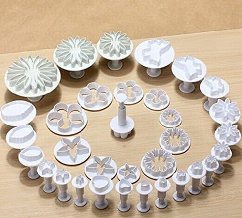 33 Pcs Fondant Cake Cookie Plunger Cutter Mold, Sugar Craft Flower Leaf Butterfly Heart Shape Decorating Tools