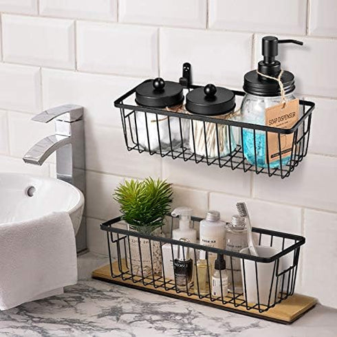SheeChung Farmhouse Decor Metal Wire Bathroom Storage Organizer Basket Bins - for Cabinets, Shelves, Closets, Vanity