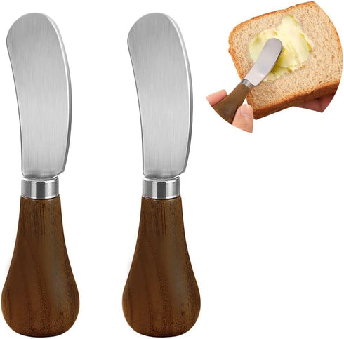 2 Pack Butter Spreader Knife, Stainless Steel Cheese Spreaders with Wood Handle for Cutting & Spreading Butter