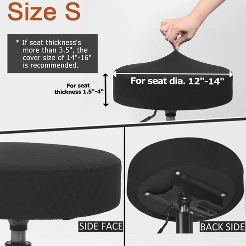 Dia.12-14" S-Black-1 Count BUYUE Bar Stool Covers, Luxury Fabric Round Crease-Resistant Stretchy Washable Jacquard