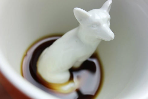 Creature Cups FOX Ceramic Cup (11 Ounce, Red Orange) - Hidden 3D Woodland Animal Mug