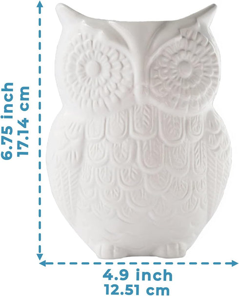 Comfify Owl Utensil Holder, Decorative Ceramic Cookware Crock & Organizer in White - Perfect Kitchen Décor Gift