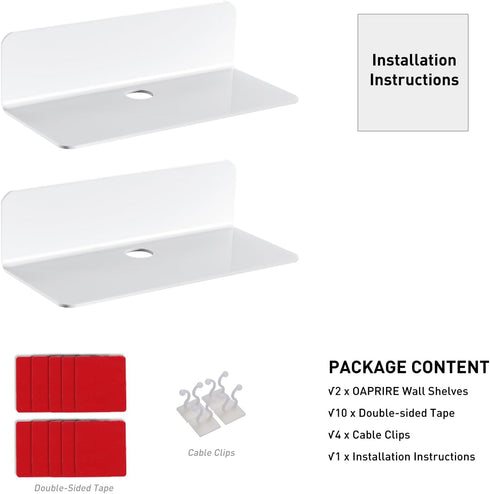 OAPRIRE White Floating Shelves Wall Mounted Set of 2, Acrylic Hanging Shelves for Bedroom, Office