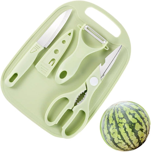 Mini Travel Cutting Board Set, 4 Pcs Portable Mini Camping Plastic Cutting Board & Knife (Green)