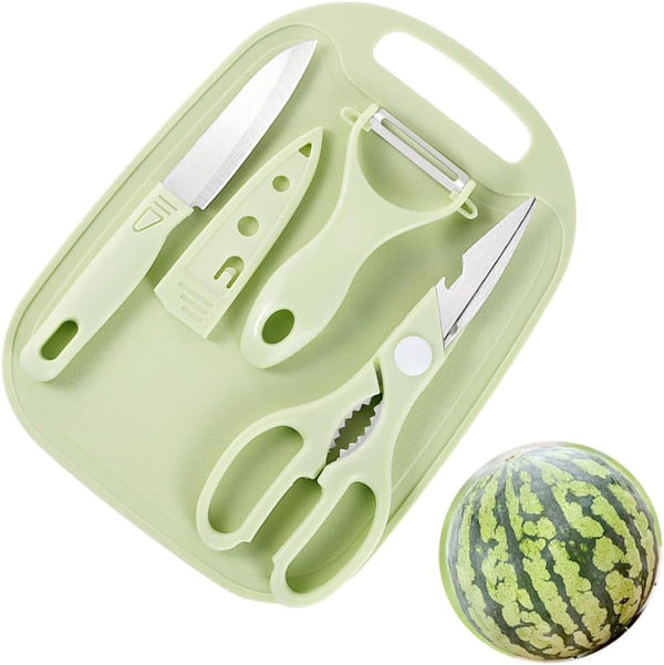 Mini Travel Cutting Board Set, 4 Pcs Portable Mini Camping Plastic Cutting Board & Knife (Green)