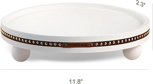 SAOCAIHUL 11.81 Inch, Farmhouse Decorative Round Tray, Versatile Centerpiece Tray for Coffee Table Kitchen Living Room