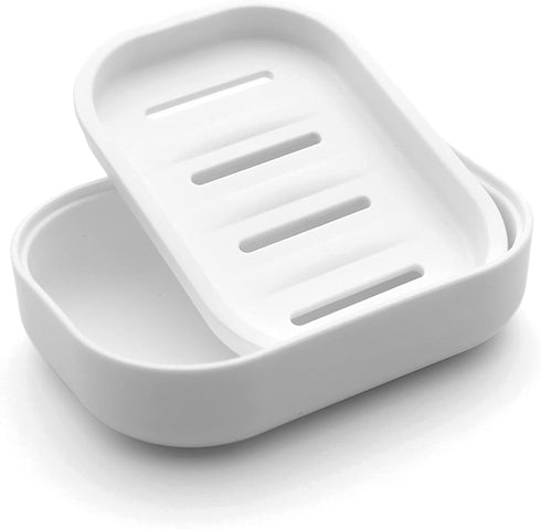 Plastic Soap Dish Container, Keeps Soap Dry, Easy Cleaning, White