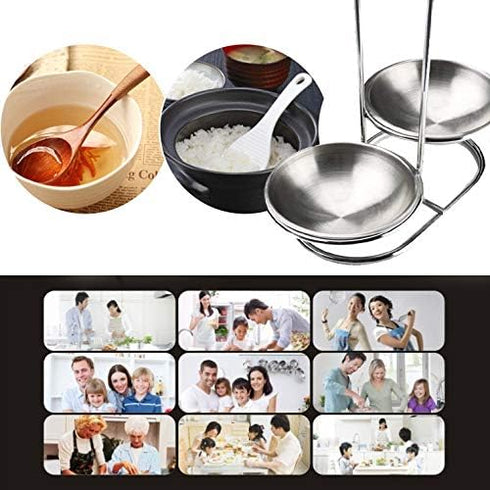 304 Stainless Steel Double Ladles Holder - Vertical Spoon Rest Cooking Utensils Stand with 4 Inch Bowls