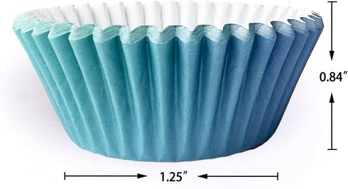 qiqee 300 Pcs Mini Gradient Cupcake Liners, 6 Designs Blue Gradient Baking Cups, Small Size Cupcake Wrappers
