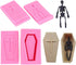4Pcs/Set 3D Coffin with Cross & Skull Skeleton Fondant Molds, Halloween Theme Silicone Decorating Tools