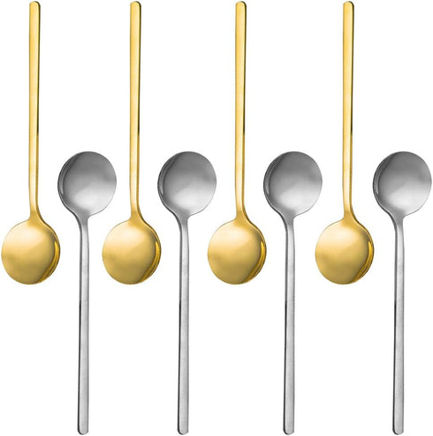 Pack of 8 Gold & Silver Plated Stainless Steel Espresso Spoons, Mini Teaspoons Set for Coffee, Dessert, and Soup