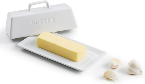 Countertop, Butter Dish with Lid for by Kook, Ceramic Dish Tray with Cover, Kitchen Keeper, Container, Holder (White)