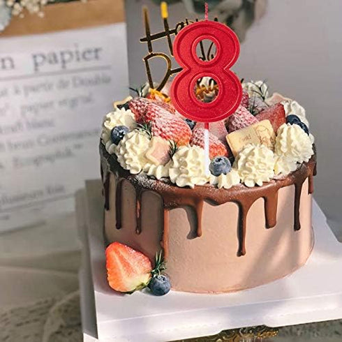 2.76in Birthday Candles Glitter Cake - Red Number 6 Candles Topper Decoration for Party Celebration