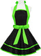 Cute Lovely Retro Aprons for Women, Vintage 50s Black Green Cooking Kitchen Ruffle Apron for Housewife Gift