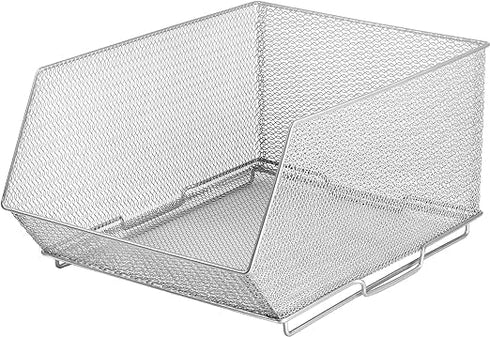Ybmhome Mesh Stacking Bin Silver (1 BIN), Storage Containers for Food, Crafts, Cleaning, or Pantry Items