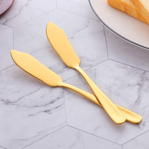 Stainless Steel Cheese Dessert Knives, Set of 6, Breakfast Butter Knife, Slicer Sandwich Spreader (Gold)