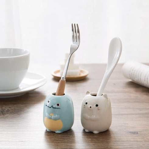 4Pcs Creative Ceramic Animal Mini Toothbrush Holder Organizer for Bathroom Vanity Countertops, Toothpicks and Swabs