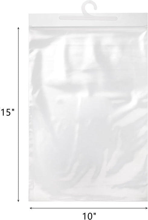 Frcctre 30 Pack 10 x 15 Inches Hanging Storage Bags, Large Hook Reusable Clear Hanging Plastic Bags Hang-Up Plastic Polyethylene Bags Reclosable Zip Bags for Packaging Storage Organization by Frcctre