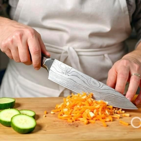 8 Inch Japanese Chef Knife | Razor Sharp High Carbon Stainless Steel Kitchen Knife | Damascus Pattern Professional