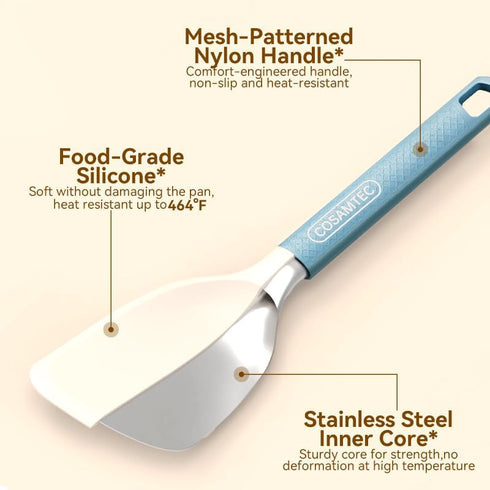 Silicone Mini Spatula with Stainless Steel Inner Core, Flexible Beveled Turner, Heat Resistant Cooking Utensils
