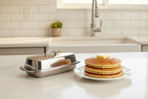 4" 7.5" Cuisinox Stainless Steel Butter Dish with Lid, x