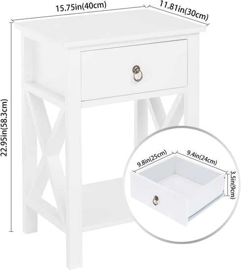 Bonnlo White Nightstand, Small Nightstand with Drawer & Shelf, Farmhouse Night Stand Bedroom, End Table/Bedside