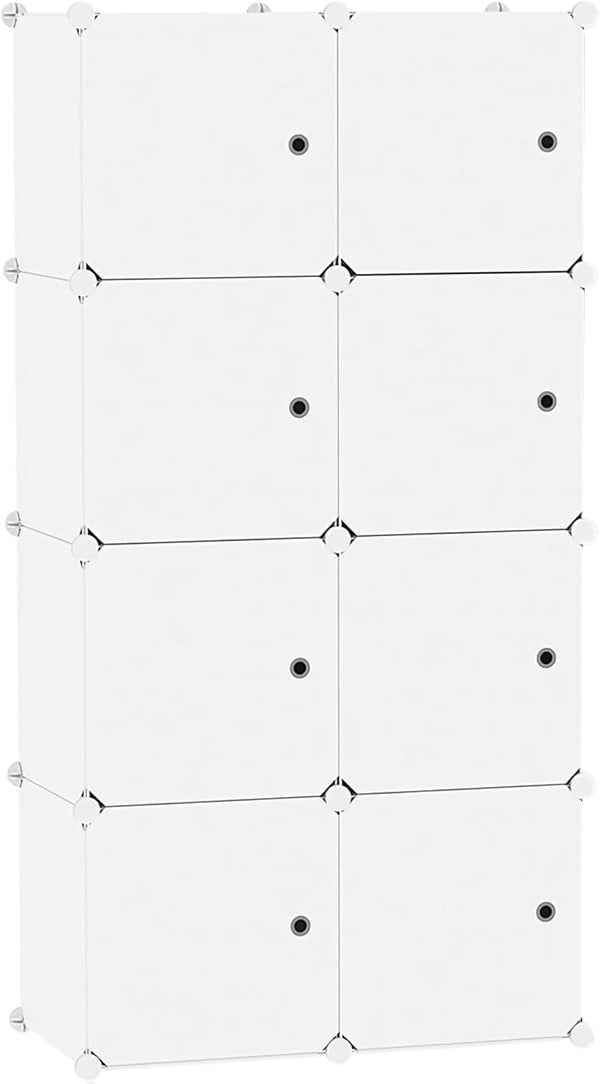 C&AHOME 8-Cube Storage Organizer with Doors, DIY Plastic Modular Bookshelf, 24.8" L × 12.4" W × 48.4" H, Milky