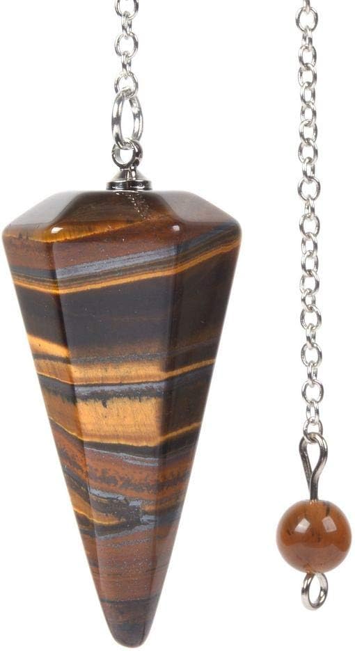 Justinstones Natural Iron Tiger Gemstone Rock Crystal Hexagonal Pointed Reiki Chakra Pendant Pendulum.