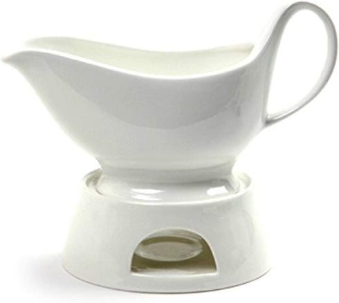 Norpro Porcelain Gravy Sauce Boat with Stand and Candle